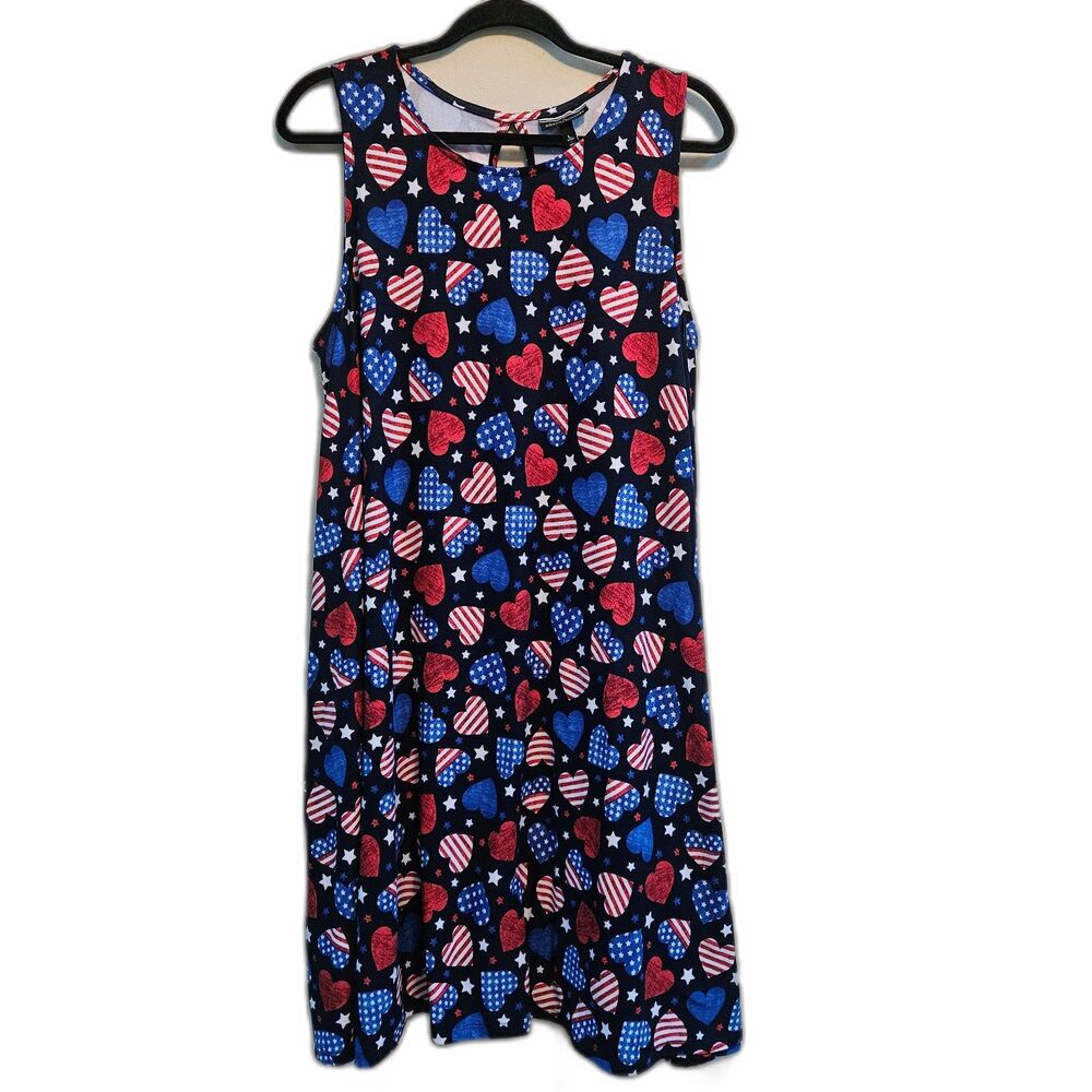 Allison Brittany Patriotic Dress Red White Blue Sz L Lightweight Breathable USA